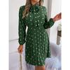 GMXIA Autumn and Winter Stylish Polka Dot Tie Waist-cinching Long-sleeved Pleated Skirt Women's Wear