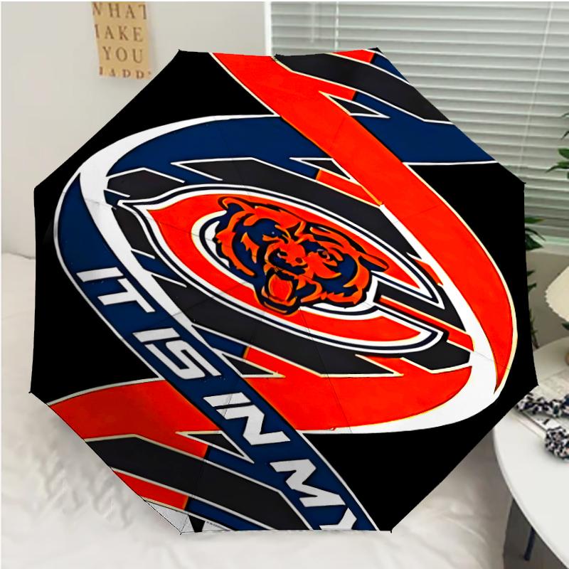 Chicago Bears logo Print Automatic Umbrella, 8 Rib Iron Frame, Plastic Handle, Suitable for Outdoor Travel &Daily , Ideal Gift