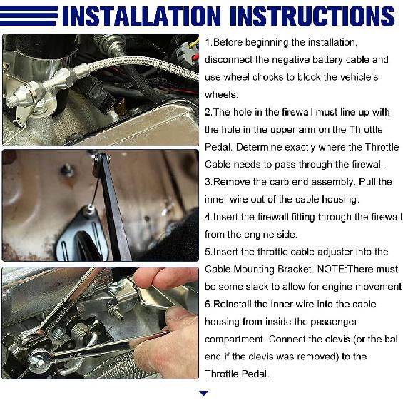 24" Univeral Throttle Cable Kit Stainless Steel Braided Adjustable Automotive Accelerator Cable Covering Locking Kit