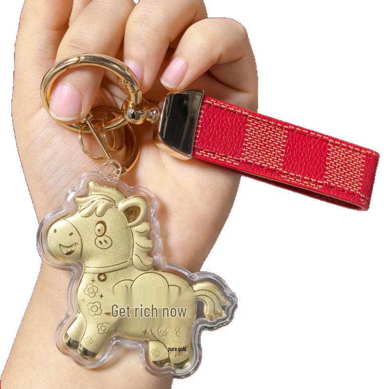 Colgante Llavero Caballo de Oro Puro 999: Amuleto de Riqueza Instantánea para Teléfono, Bolso o Coche