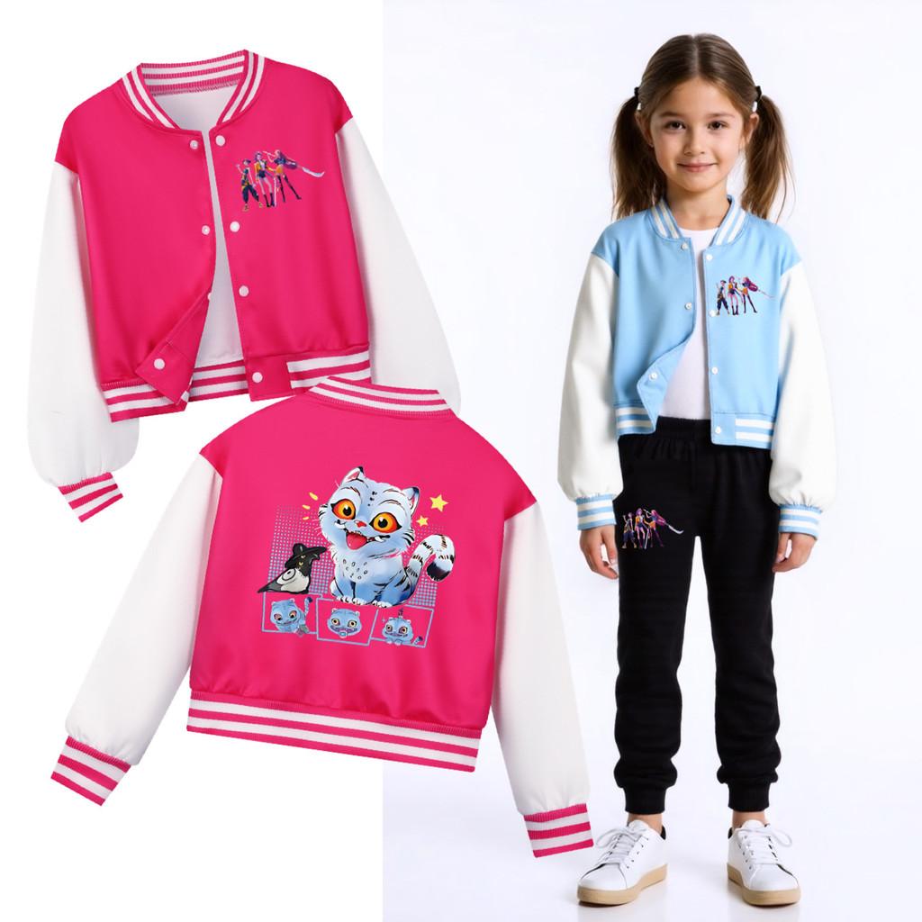 Kids Girls Anime Cartoon POP Singer Super Star Rumi Zoey Mira Printed Casual Long Sleeves Baseball Jacket Coat