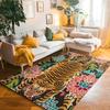 Tiger Artistic Pattern Vintage Inspired Vibrant Colors Playful Design Living Room Kids Bedroom Home Decoration Carpet Mat Rug