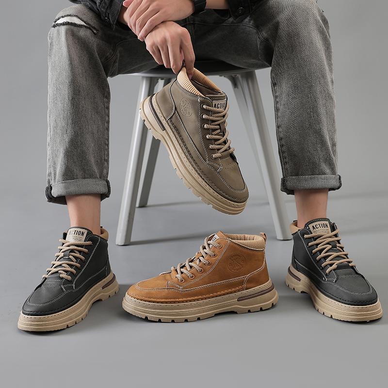 Men’s Black Boots Hiking Shoes Casual Sport Shoes Outdoor Khaki High Top Walking Shoes Plus Size