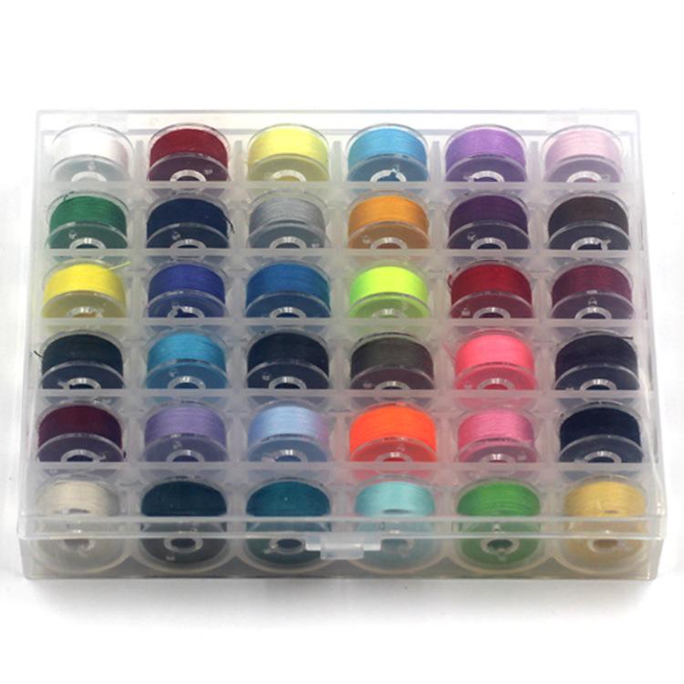 

36 Grid Transparent Shuttle Core Box with Thread, Shuttle Core Plus Fixed Color Bright Color Cool Color 36 Colors, Sewing Thread Box Shuttle Core