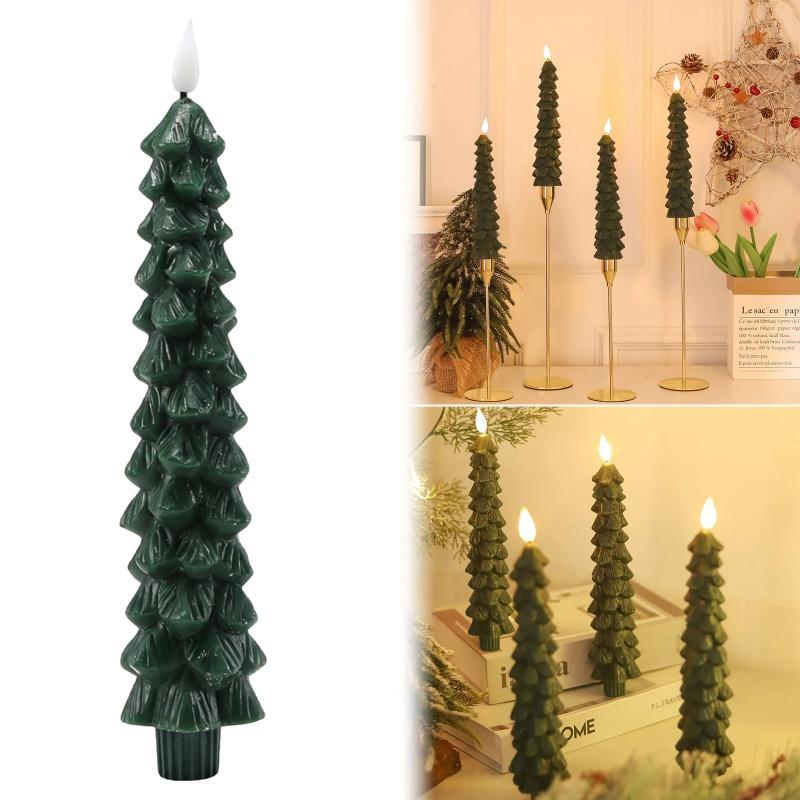 LED Christmas Tree Flameless Taper Candles Waxy Flameless Taper Candles Flickering Window Candle for Christmas Decor