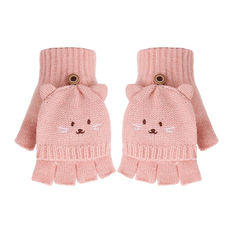 Winter Children's Flip Gloves Men's Small Animal Children's Knitted Warm Gloves Women's Finger Flip Open Finger Gloves Men
