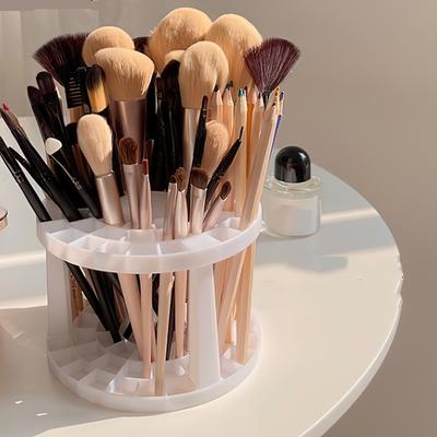 White Makeup Brush Organizer Elegant Countertop Storage Cosmetic Tool Holder with Multiple Compartments for Beauty Accessories