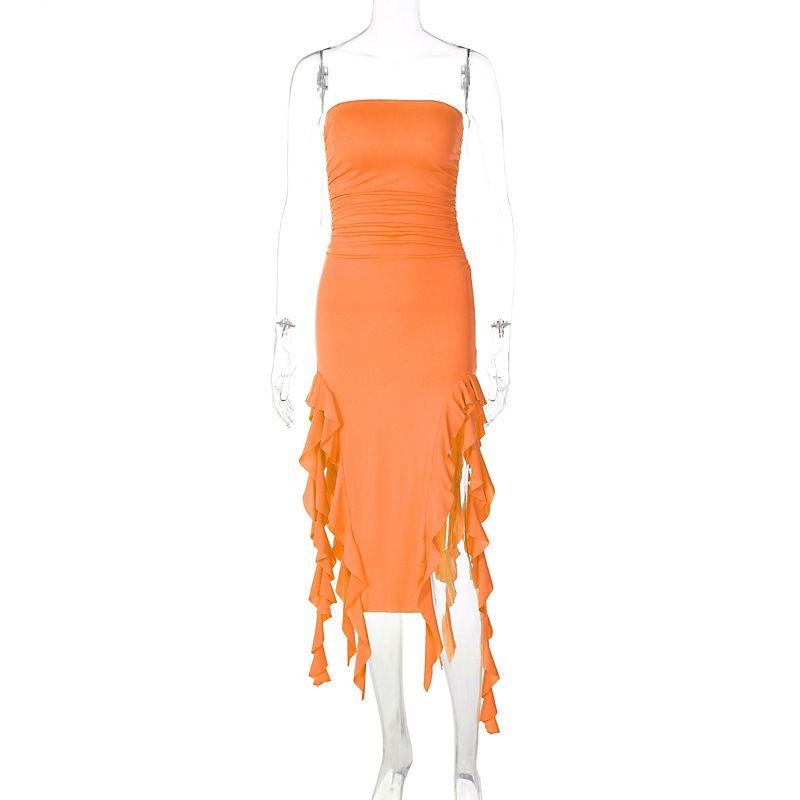 Fashion Style Women's Clothing 2024 Summer New Fashion Sexy Stylish Wrapped Chest Irregular Dress