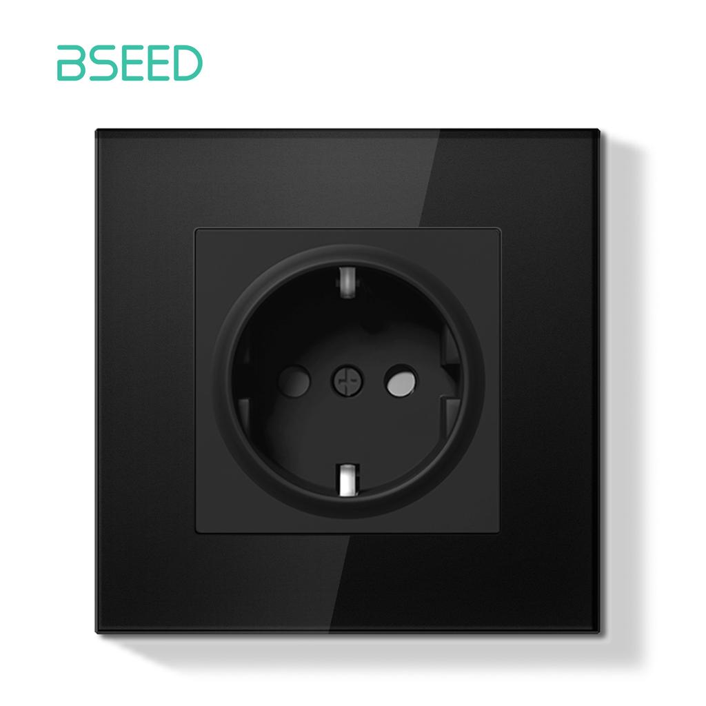 BSEED Switch Light Switch Black Glass Frame Wall Power Sockets USB-C Phone Charge E-Series EU Standard 1 Way
