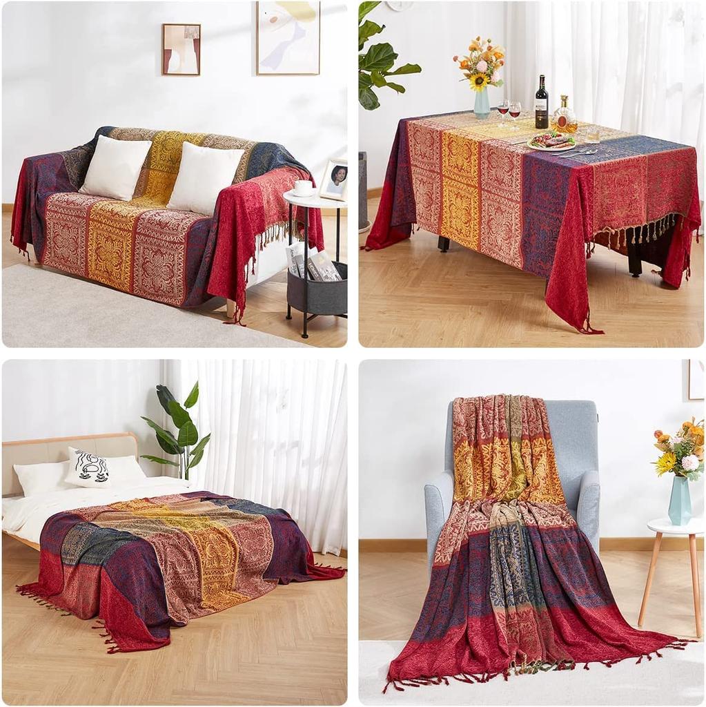 Multi-purpose Bohemian Plaid Blanket for Sofa Bed Cover Chic Decorative Blanket Boho Bedspread Sofa Cover Outdoor Picnic Blanket