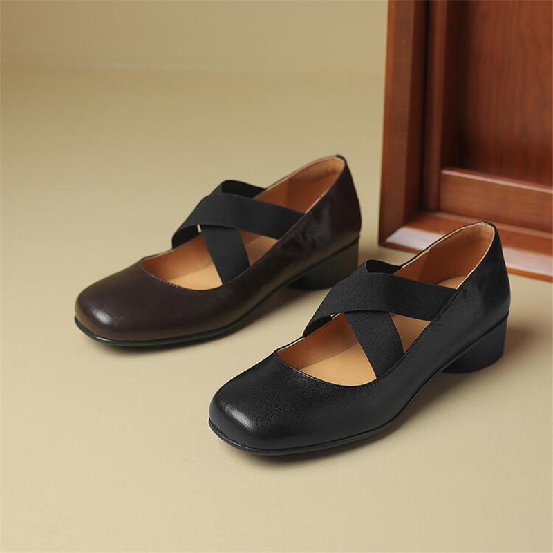 Fashion 2024 New Spring Sheepskin Women Shoes Round Toe Low Heel Women Pumps Mary Jane Shoes for Women Shallow Ballet Leather Shoes