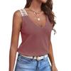 Women's New Solid Color Waffle Lace Splicing Casual Vest T-shirt Top For European American