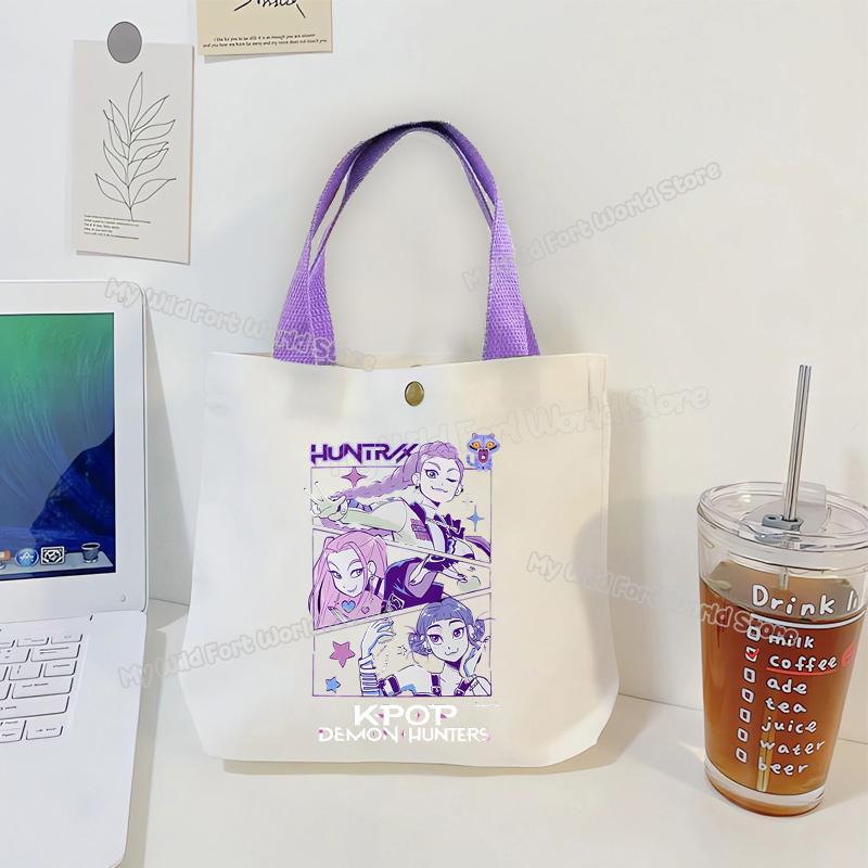Perfect KPop Demon Hunters Women Canvas Handbag Rumi Mira Zoey Girl Tote Bags Portable Female Phone Pouch Cute Cartoon Shopping Bag