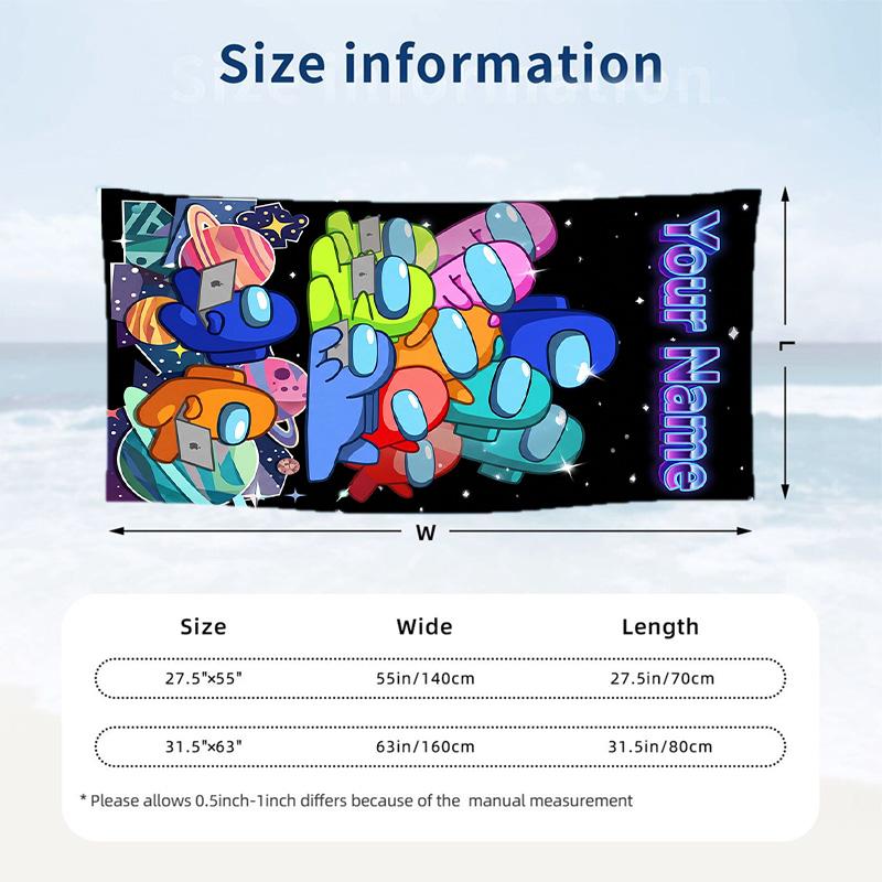Among Us Beach Towel, Personalized Custom Text, Quick Dry Soft Large Towel For Swimming Pool Travel