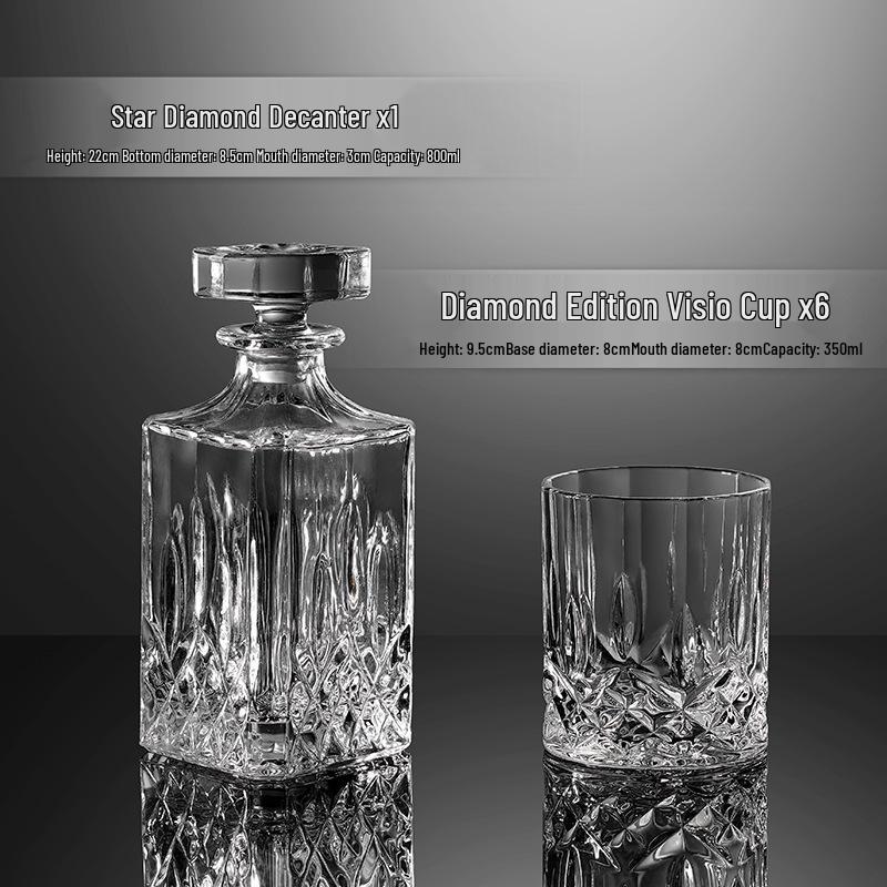 Premium Whiskey Glassware Set with Decanter, Ice-Crack Design, Cup Holder, and Tray - Perfect for Dinner Parties