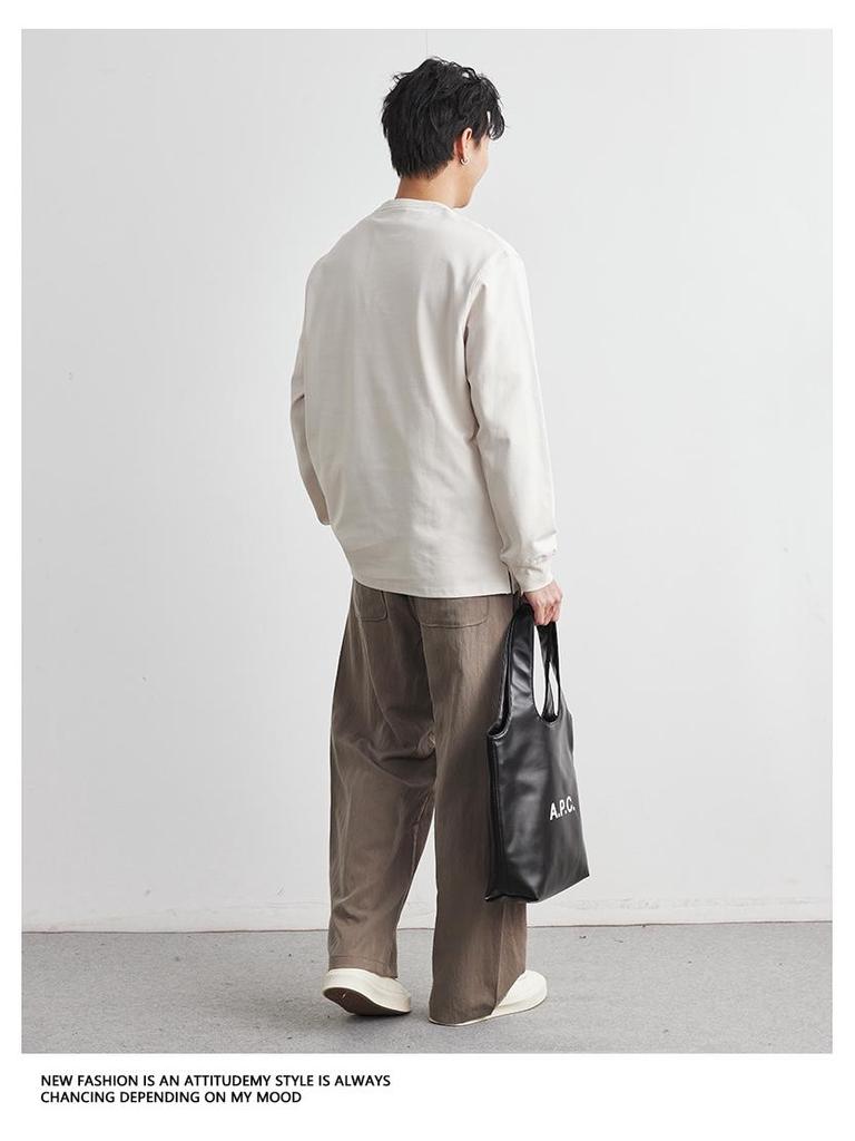 Yizhi Fashion Herren Besticktes Einfarbiges Rundhals Langarm T-Shirt - Frühling/Herbst 2025 Kollektion