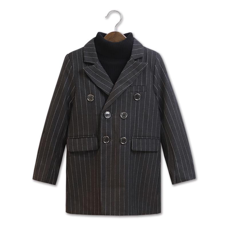 Boys' Wool Blend Plaid Overcoat with Suit Collar - Quilted, Warm, Mid-Length Trench for Autumn/Winter