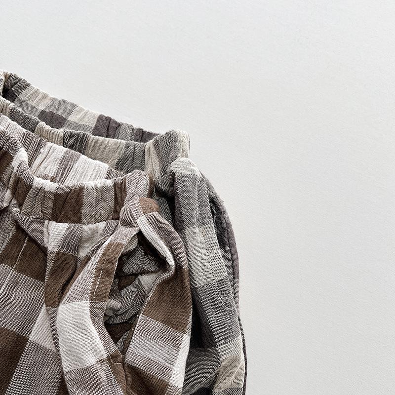 Japanese & Korean Plaid Pants: 2025 Spring/Summer Loose Harem Style for Boys & Girls - Trendy Retro Kids' Casual Wear