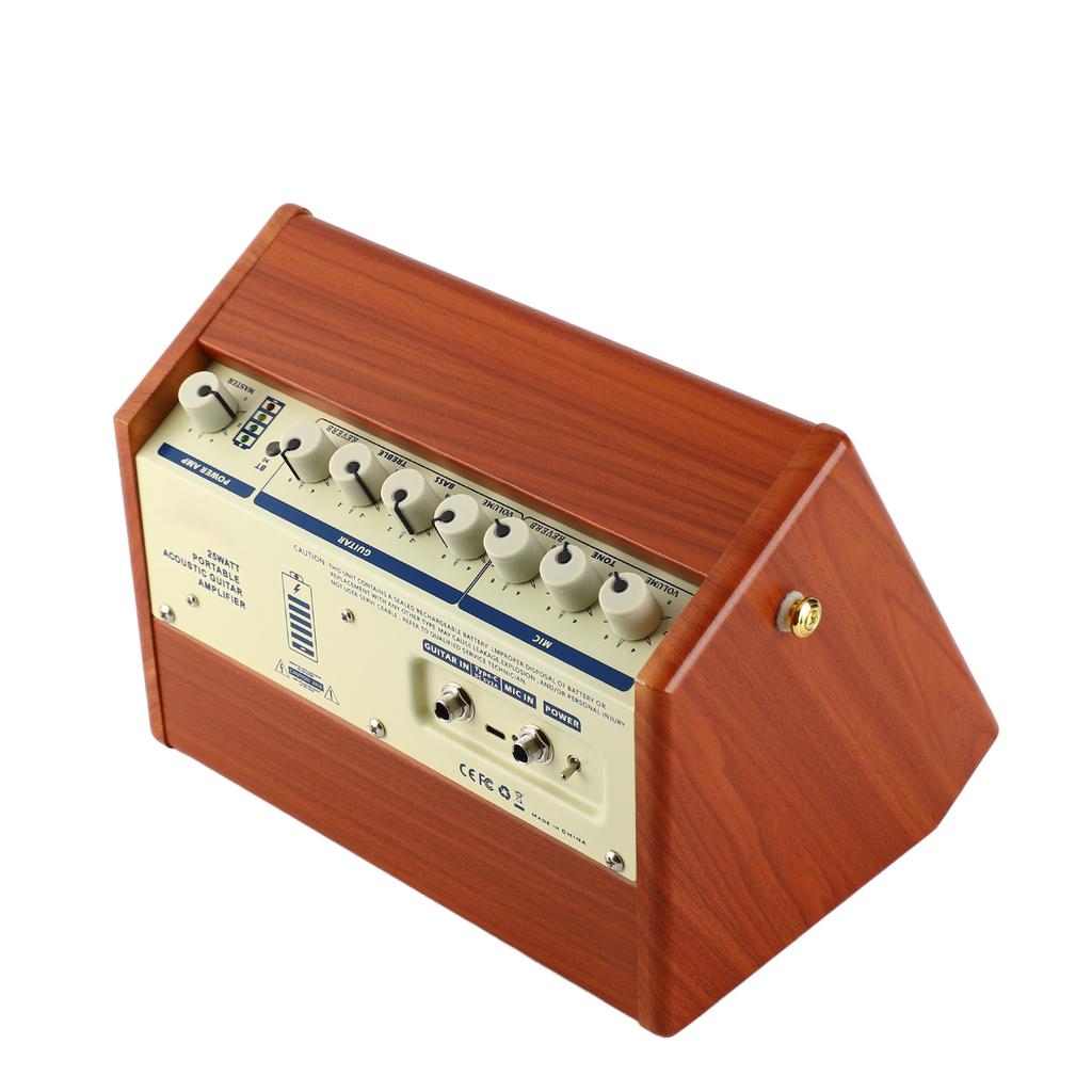 25W Portable Acoustic Guitar Amplifier Rechargeable Amp Wireless BT Speaker Indepedent Reverb Volume Tone Bass Treble