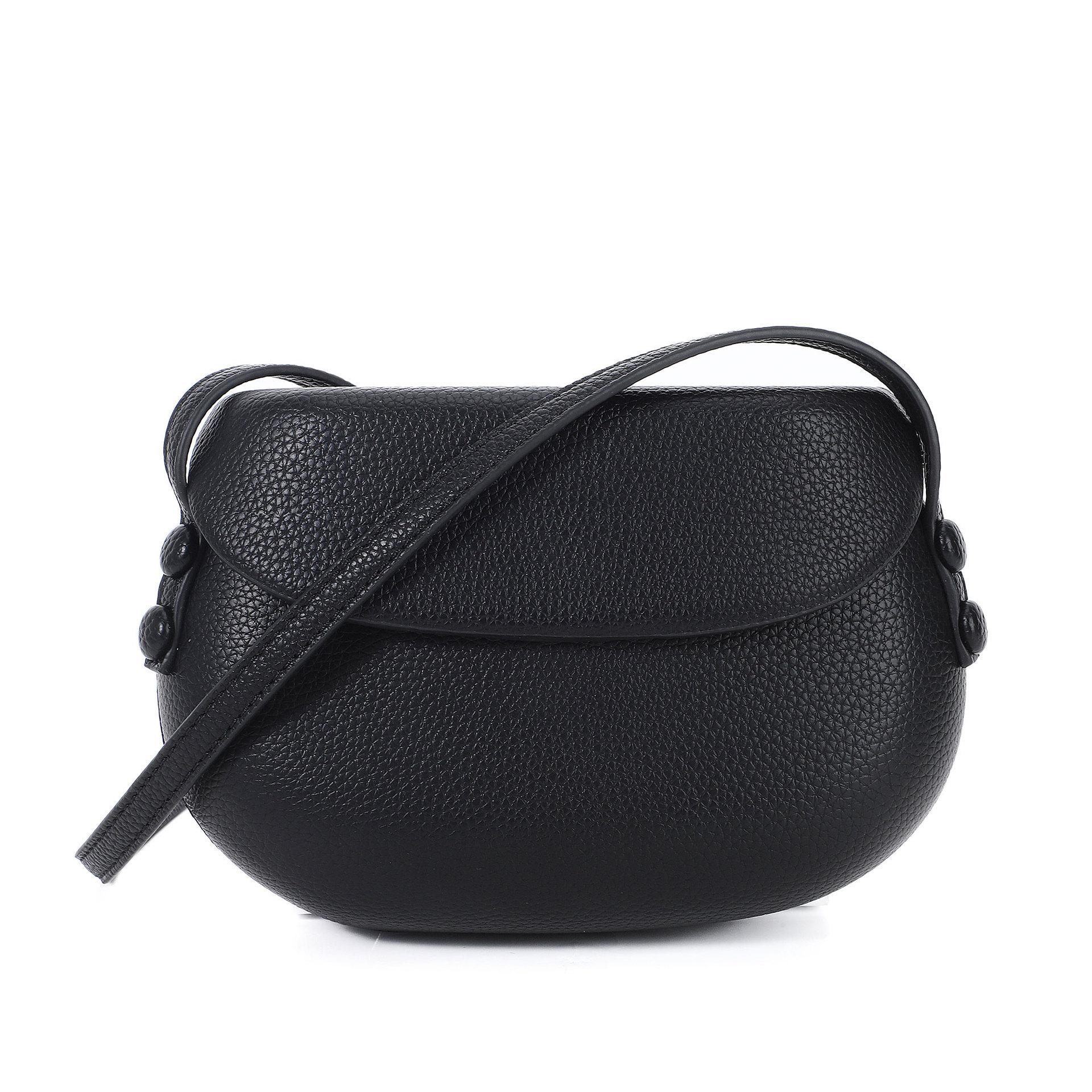 Korean Version Versatile Lychee Pattern Large Shell Phone Bag Niche Retro Saddle Bag Fashion Simple Single Shoulder Crossbody Bag Litchi Pattern Black-Reco
