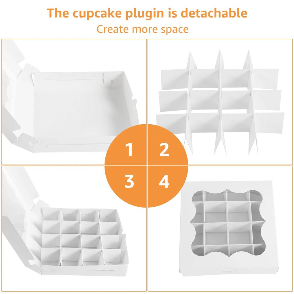 10/24Pcs Cupcake Packing Box 16-Grids Paper Bakery Boxe with Clear Window for Party Desserts Pastries Chocolates Containers New