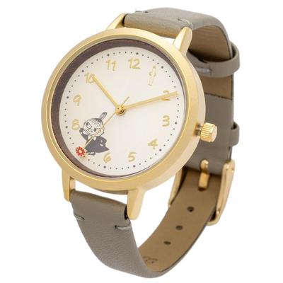 Fieldwork Analog Moomin Leather Watch with Genuine Leather Strap and Wood Little My Women's Pattern, Design, Gray, MOM017-1