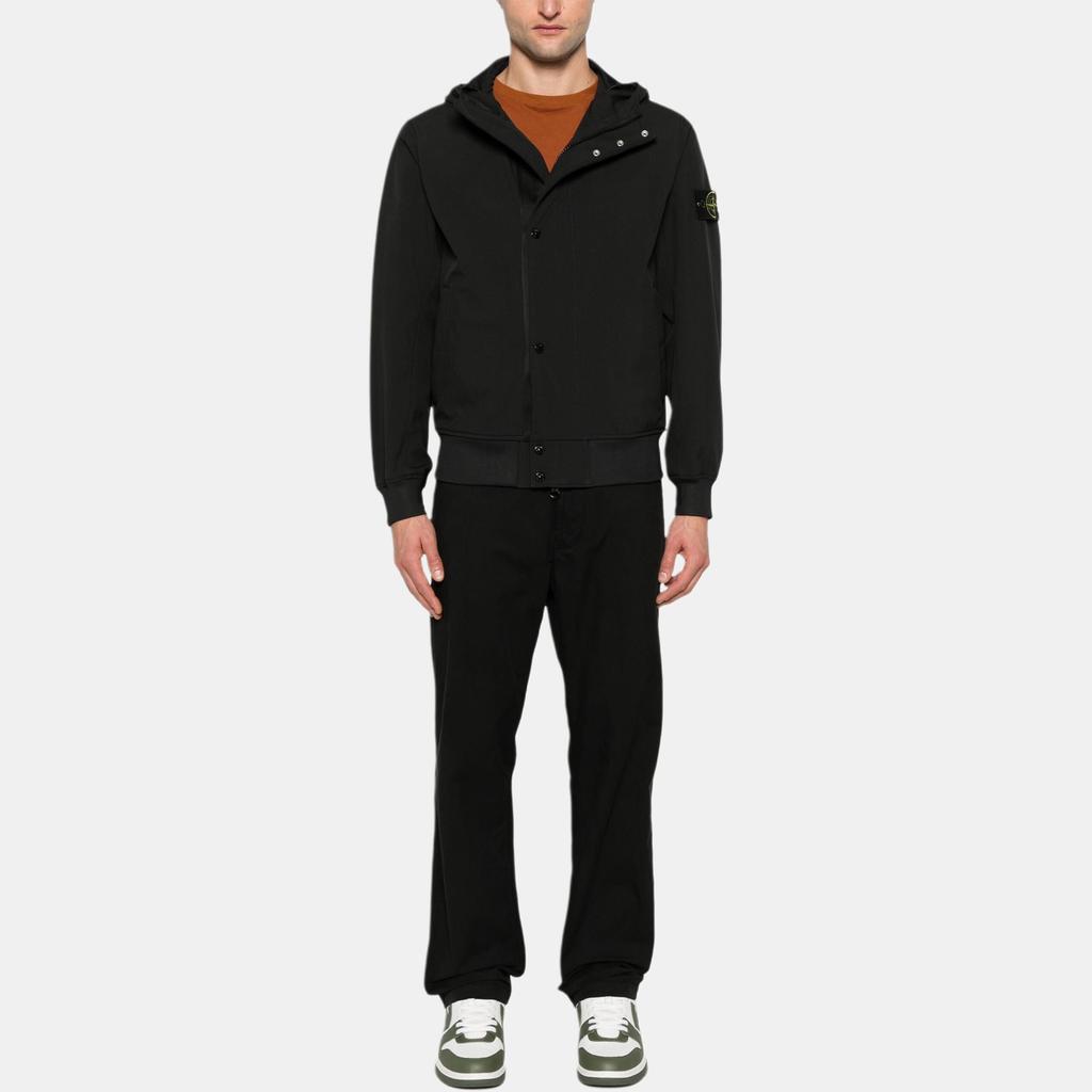 Stone Island SS25 Soft Shell Solid Color Casual Hooded Long Sleeve Windproof Waterproof Breathable Jacket Men jackets Black K1S1541000-90S0A22-V0029