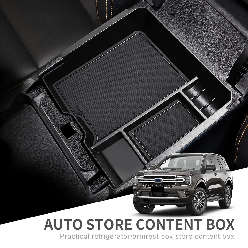 For Ford Ranger (Only Fit E-brake Version) 2024 2025 Armrest Storage Box Car Tray Organizers Accessories Tidying Black