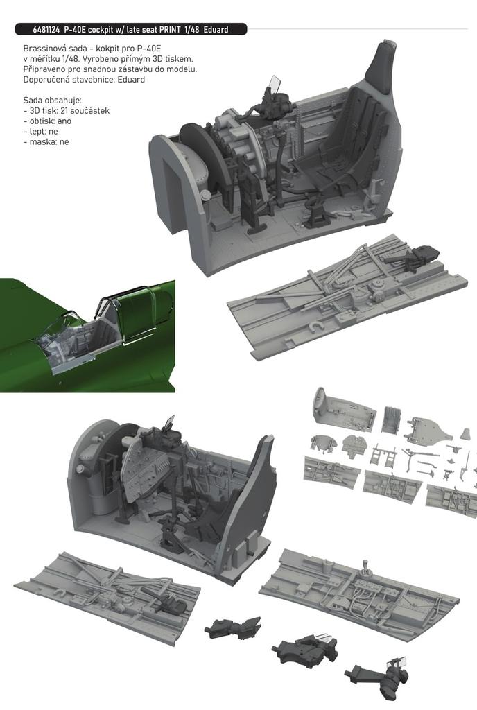Eduard 1/48 P-40E Cockpit with Late Model Pilot Seat (for Eduard) Plastic Model Parts EDU6481124 (Airplane)