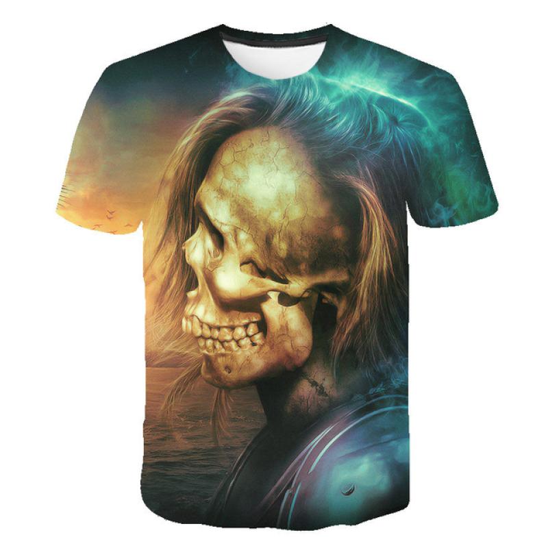 Summer Men's T-shirt Casual Round Neck Short-sleeved T-shirt Devil Skull Fashion Trendy Brand Skull 3D T-shirt Streetwear Tops
