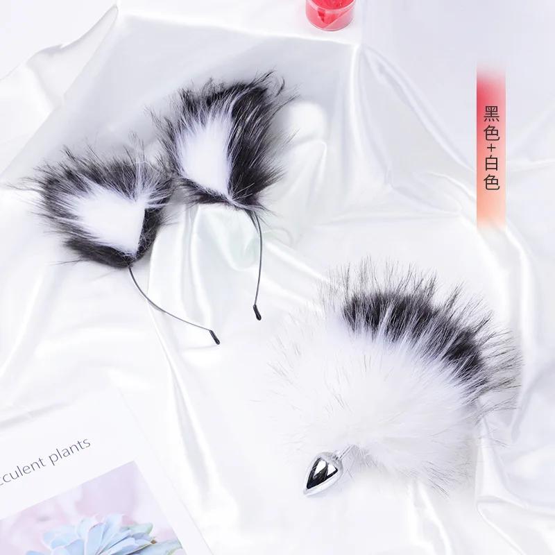 Analplug Sexspielzeug Fuchsschwanz Buttplug Mehrfarbig Plüsch Ohren Haarband Hasenschwanz Buttplug Flirtspielzeug für Paare Frau Cosplay