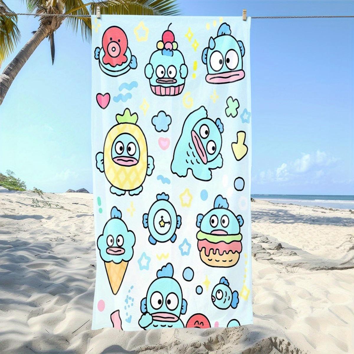 Sanrio Hangyodon Themed Beach Towel Kawaii Dessert Print Lightweight Towel for Summer Beach Pool Bath Travel W40*H60(CM)