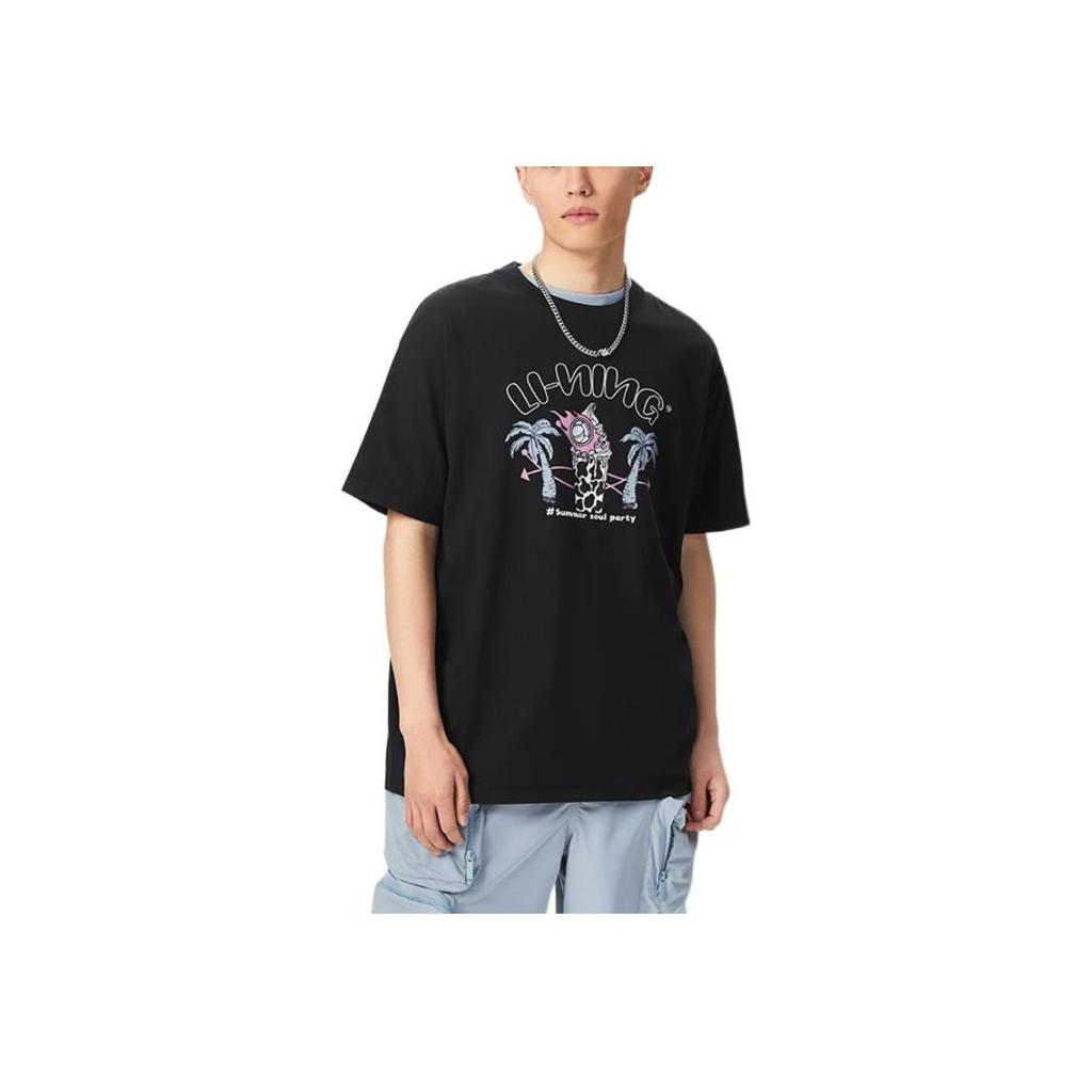 Li Ning Sports Trend Series Cartoon Letter Short Sleeve T-Shirt Men Tops Black AHSS327-2