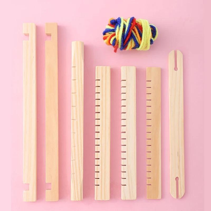 Children Wooden Diy Weave Loom Toys Set Pretend Play Hand Knitting Toys for Girls Household Knitting Machine Fine Motor Training