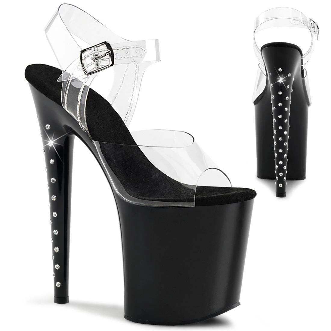 

20Cm rhinestone decorative heel waterproof table high heels sandals/high heels 45 чёрный