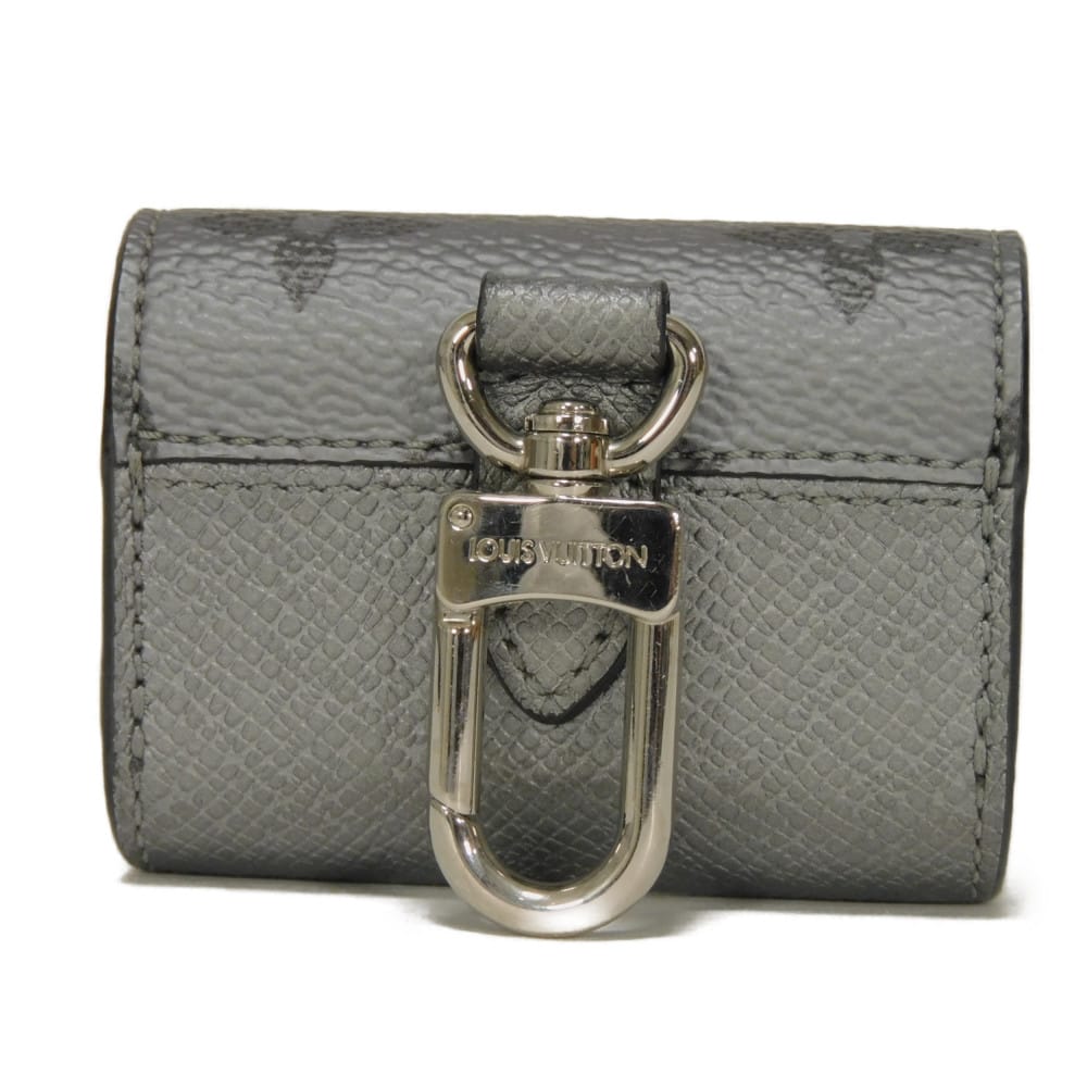 Used 12564 Earphone Pouch M77285 7950 LV Logo Flower Airpods Pro Case with Key Hook, Taiga Rama Monogram Silver Men's