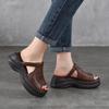 Johnature Lightweight And Thick Soled Genuine Leather Slippers Peep Toe Women's Platform Sandals