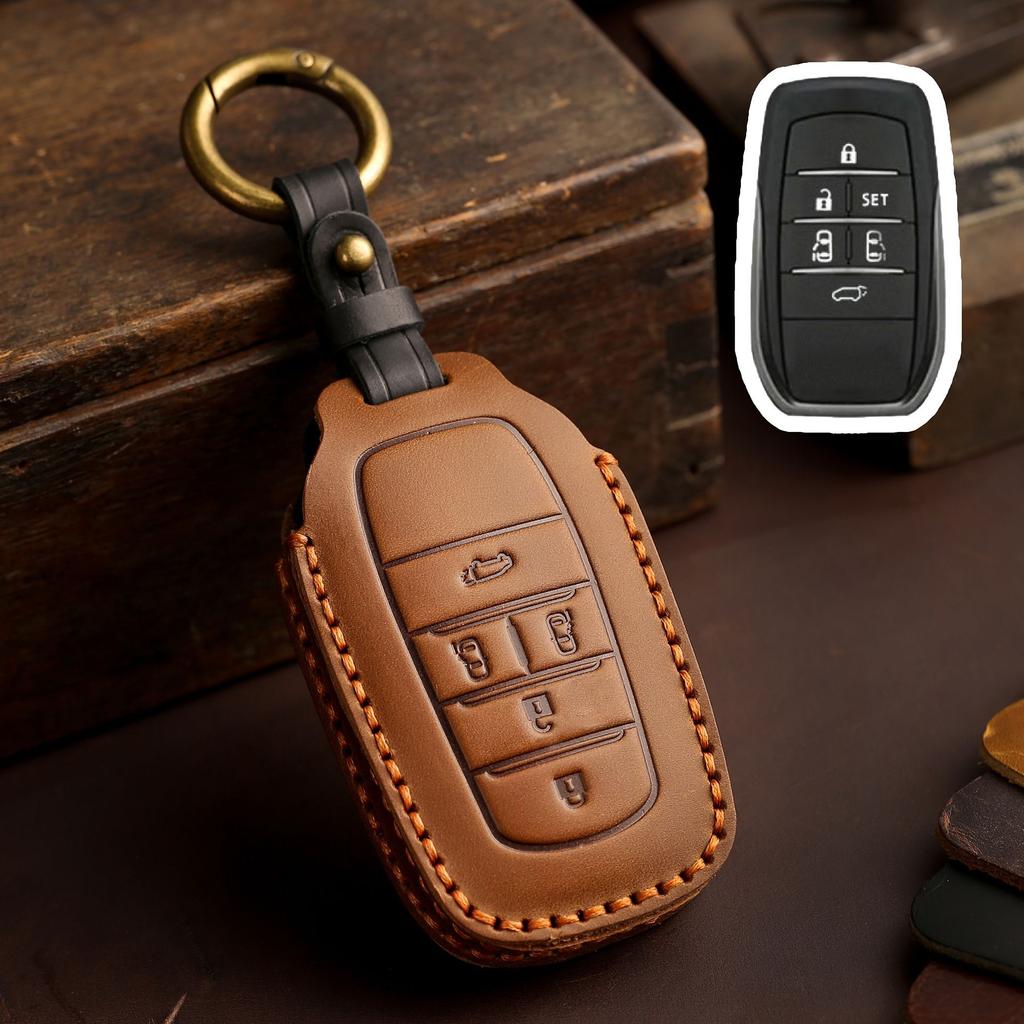 Leather Car Key Cover Case for TOYOTA Sienna RAV4 VENZA Mirai Hybrid Vehicles Alphard PREVIA Voxy Keyless Go Remote Keychain Set