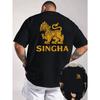 European Sizes Thai Divine Lion T-shirt, Featuring Traditional Thai Divine Lion Pattern Prints On the Front and Back, Designed In Thai Cultural Style