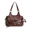 Spring Multi Zipper Large Capacity Shoulder Bag for Women 2026 Simple Motorcycle Style Underarm Bag Rivet Retro Commuter Bag