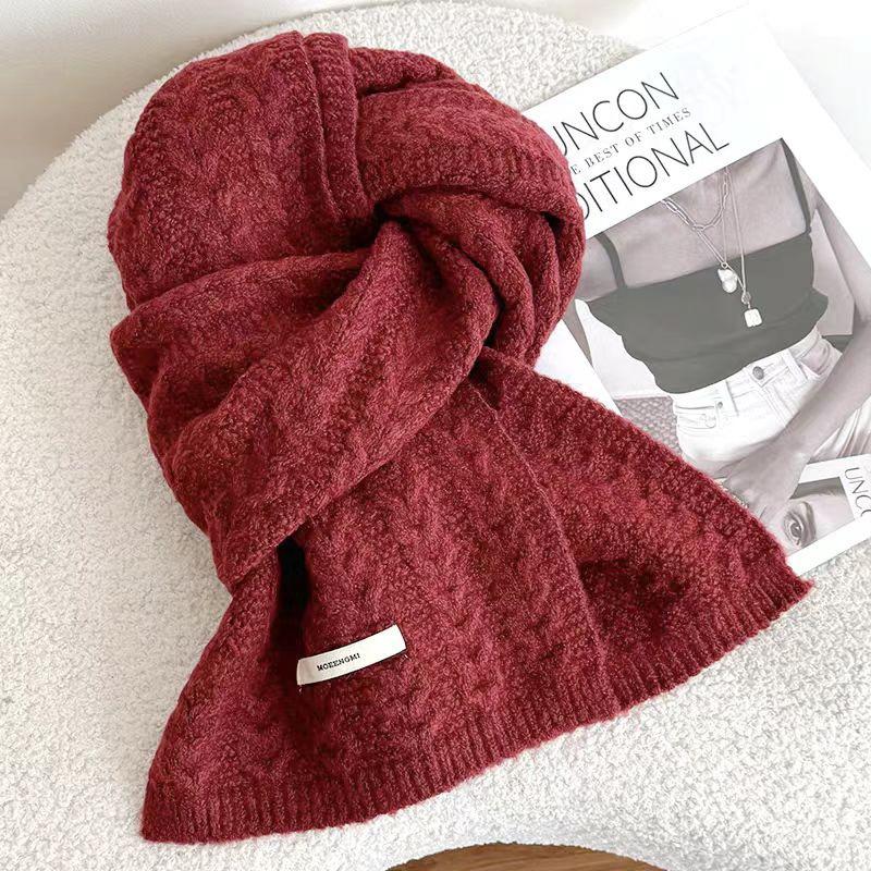Wool knitted scarf women's high-end sense thickened warm average size neck protection scarf versatile flat machine process OO custom