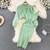 Elegant French Chic Knit Two-Piece Set With Beaded Detail High-Waist Long Dress Winter
