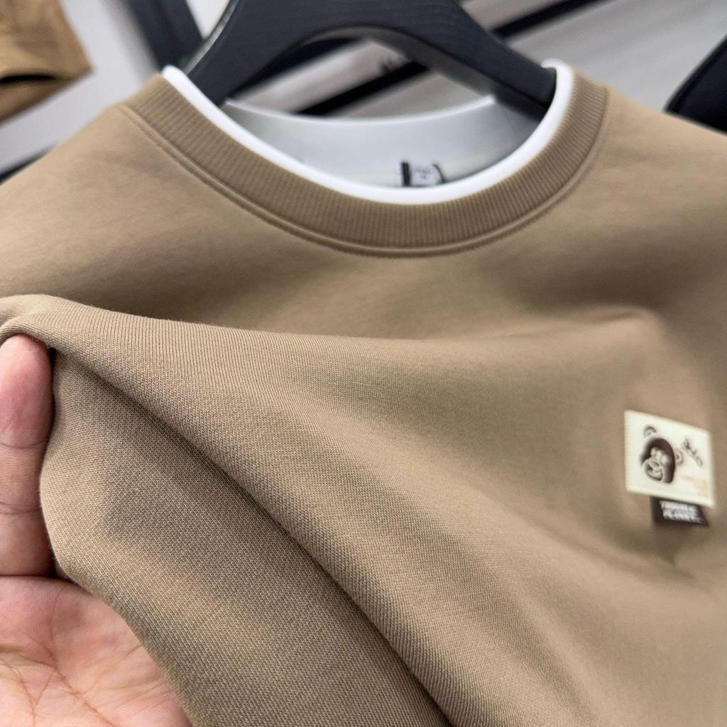 H Family 84% Cotton Autumn Round Neck Long Sleeve Hoodie for Mid-Age and Youth - Solid Color, Casual Warm Base Layer (3Y073A)