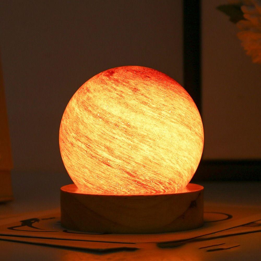 USB Plug in 3D Planet Glass Lamp With Wooden Stand Luminous Glass Sphere 80MM LED Night Light 3 Color Light Dimmable