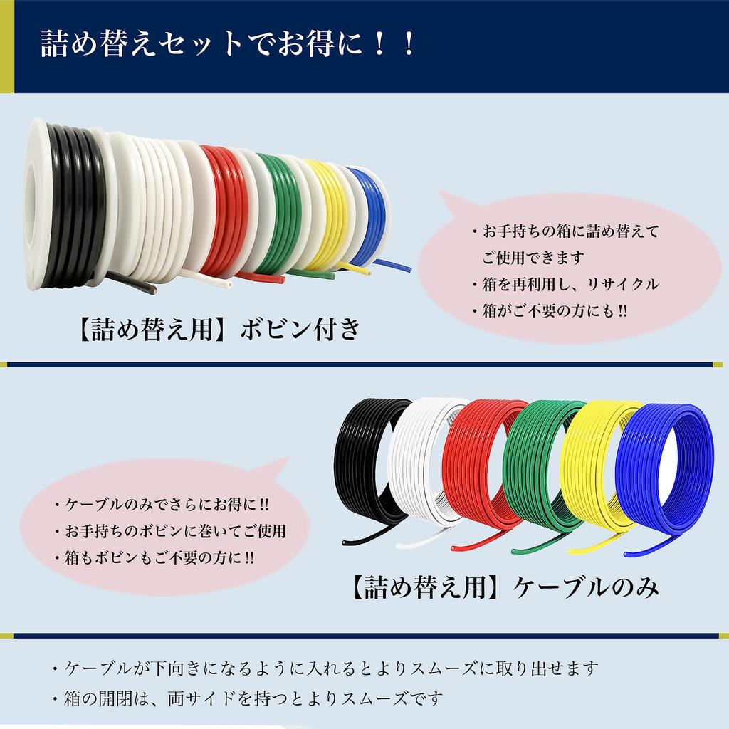 Elektrisches Drahtkabel, 1,25 qmm, AWG16, Schwarz, Weiß, Rot, Grün, Gelb, Blau, 6-Farben-Set,