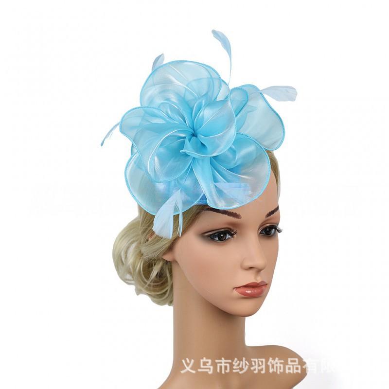 

Mesh Headdress Feather Head Hat Organza Horse Racing Flower Hair Headband озеро синий