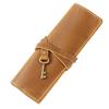 Retro Design Leather Pen Case First Layer Cowhide Multi-Compartment Pencil Cases Simple Literary Elastic Closure Pencil Roll Bag
