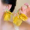 Super fairy yellow mesh earrings women's vacation style chiffon sweet stud earrings atmosphere seaside high-end color earrings