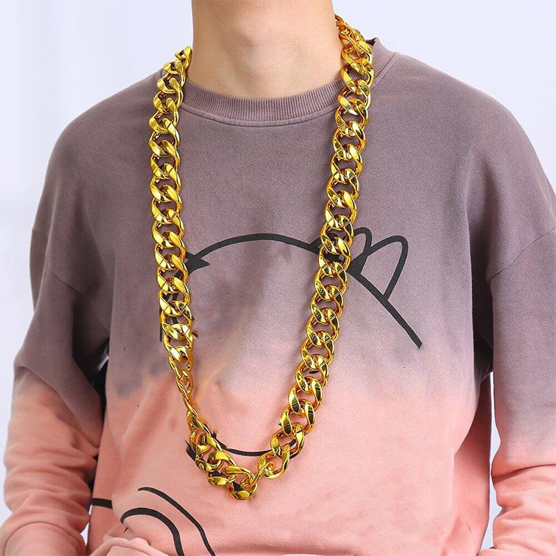 Collana Oversize Grande con Catena Chunky Colore Oro 50-120Cm Hip Hop Punk Gotico Rock Pendente Plastica Performance Festa Oggetti di Scena