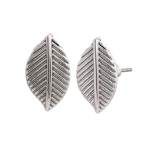 Gehena by Estele Rhodium Tone Cherry Leaf Stud Earrings for Women
